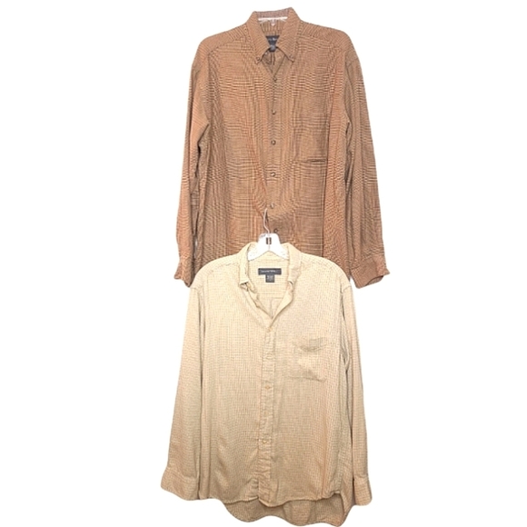 Men's Casual Button-Down Shirts - Beige and Brown - Picture 2 of 16